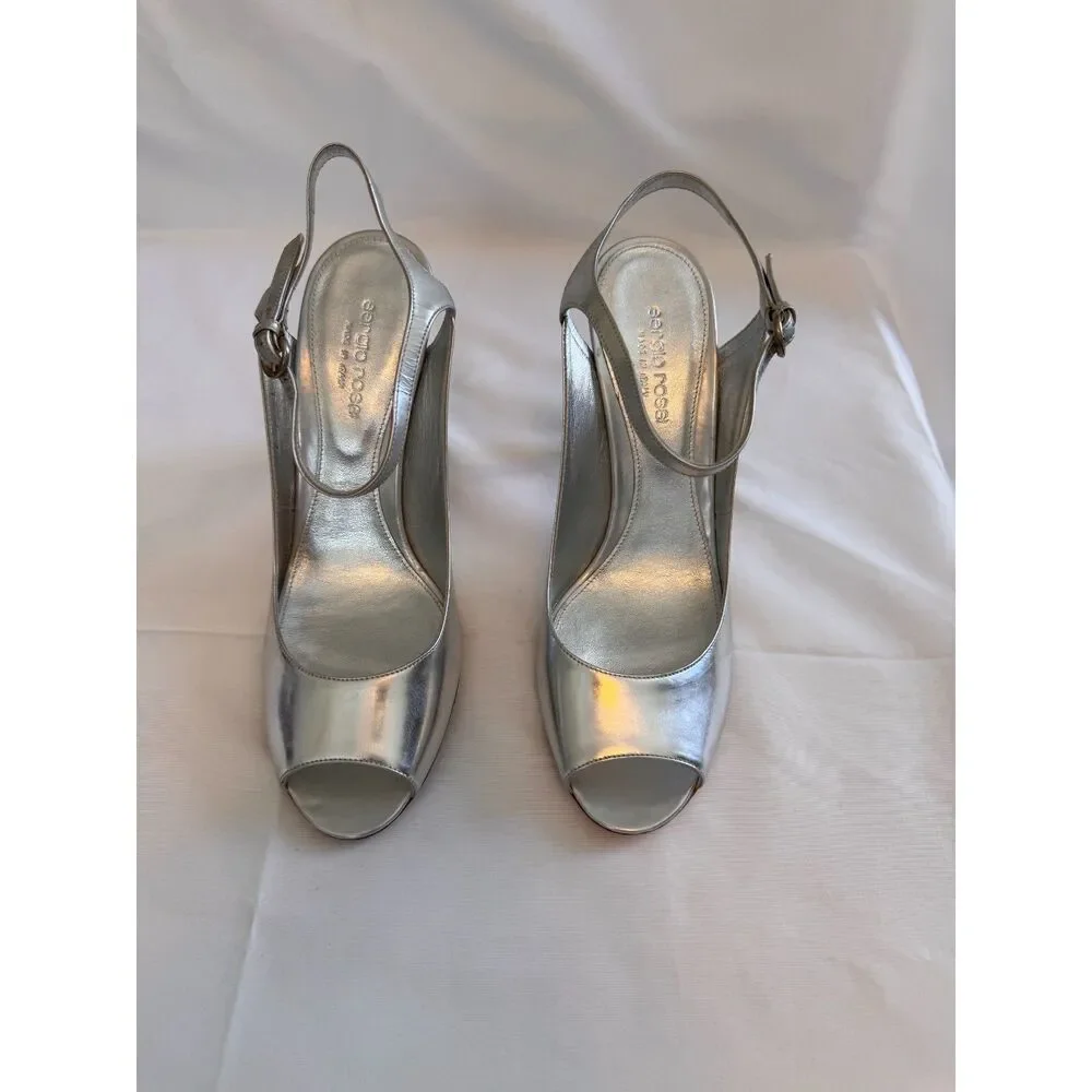 Sergio Rossi Silver Peep-Toe Heels Size 8.5 - Picture 4 of 10